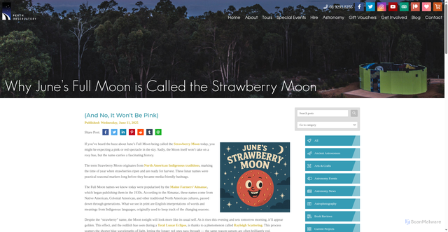 Security scan screenshot of https://perthobservatory.com.au/astronomy-events/why-junes-full-moon-is-called-the-strawberry-moon