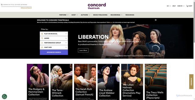 Security scan screenshot of https://concordtheatricals.com
