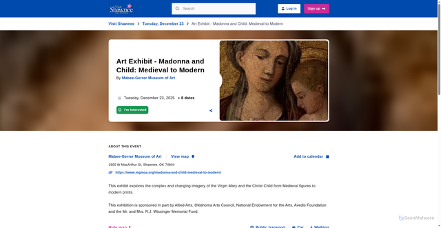 Security scan screenshot of https://events.visitshawnee.com/event/art-exhibit-madonna-and-child-medieval-to-modern