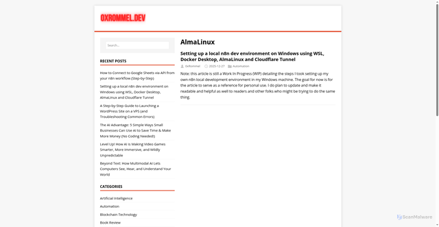 Security scan screenshot of https://0xrommel.pages.dev/tags/almalinux/