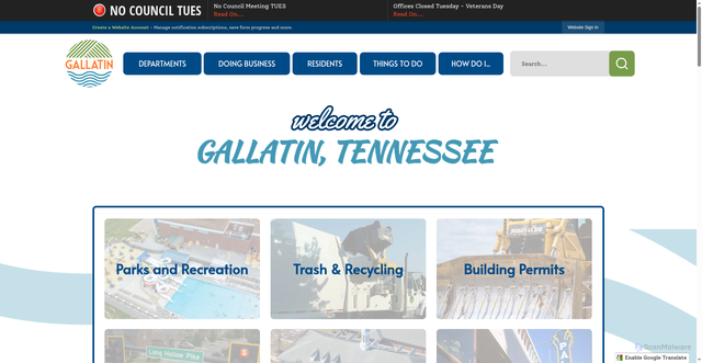 Security scan screenshot of https://www.gallatintn.gov/