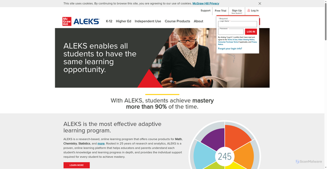 Security scan screenshot of https://www-awy.aleks.com