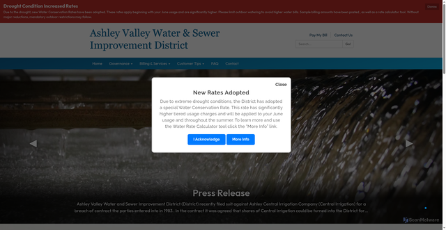 Security scan screenshot of https://www.ashleywatersewerut.gov/