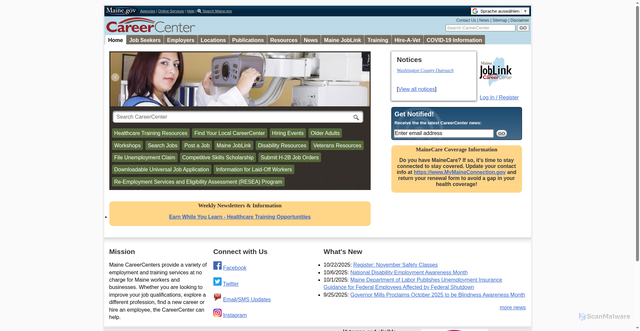 Security scan screenshot of https://www.mainecareercenter.com/