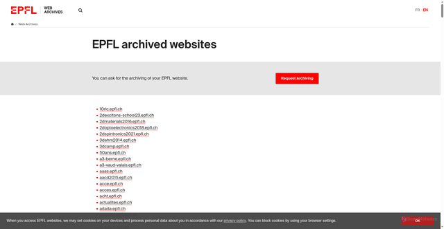 Security scan screenshot of https://archiveweb.epfl.ch