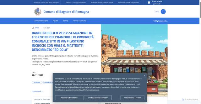 Security scan screenshot of https://www.comune.bagnaradiromagna.ra.it/