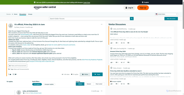 Security scan screenshot of https://sellercentral.amazon.com/seller-forums/discussions/t/59a5cd20-deae-4bb9-9282-e5ec24c3871f