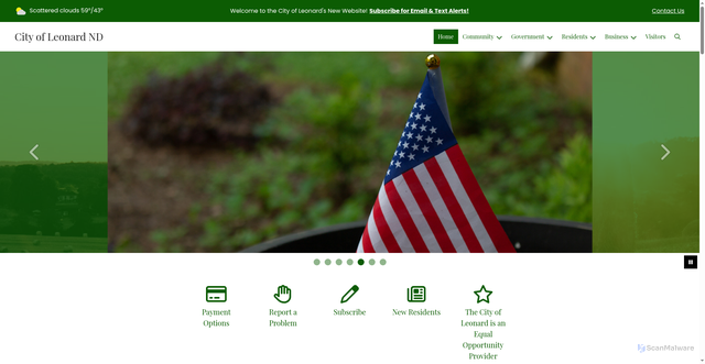 Security scan screenshot of https://cityofleonardnd.gov/