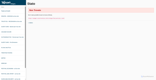 Security scan screenshot of https://widget.visittrentino.info/c/blogs/find_entry?p_l_id=0