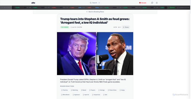 Security scan screenshot of https://alto.gab.com/feed/fox/item/261513