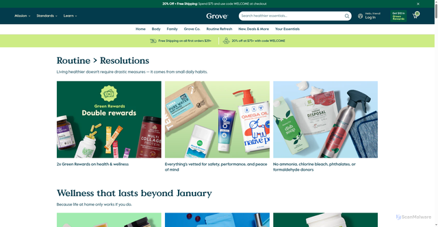 Security scan screenshot of https://grove.co