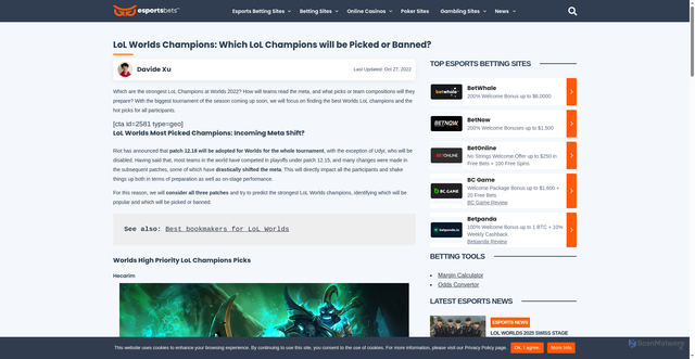 Security scan screenshot of https://www.esportsbets.com/league-of-legends/worlds/champions/