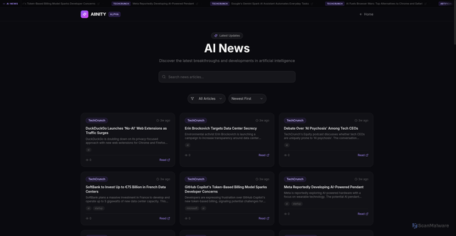Security scan screenshot of https://www.aiinity.com/news