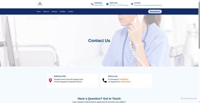 Security scan screenshot of http://shivajiraoheartcare.com/ContactUs.html