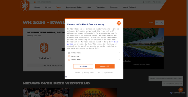 Security scan screenshot of https://www.onsoranje.nl/teams/185184/programma/wedstrijd/334677