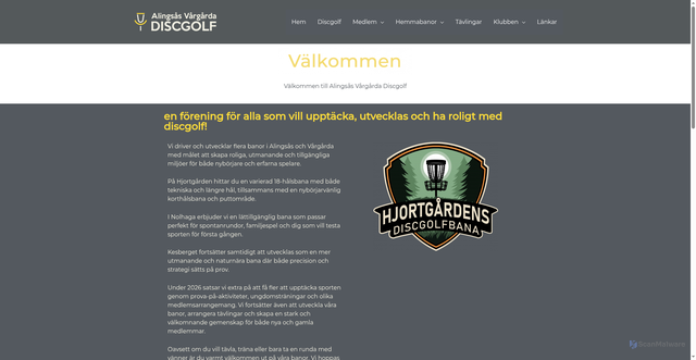 Security scan screenshot of https://alingsasdiscgolf.se