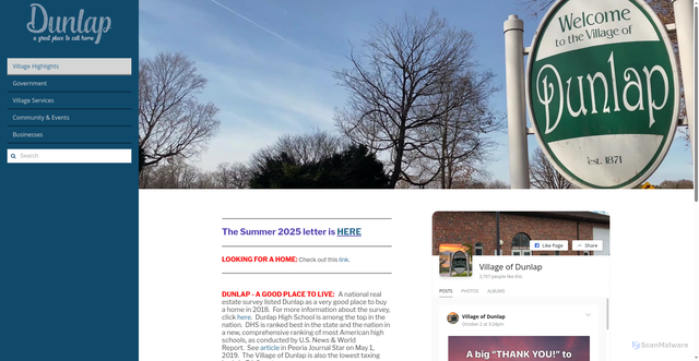 Security scan screenshot of https://www.villageofdunlap-il.gov/