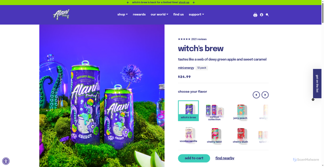 Security scan screenshot of https://www.alaninu.com/products/mini-energy-witchs-brew-2026?srsltid=AfmBOopgnpC7BIgXPSsf6XOSG7OOR0Le88Ku_P7NWegqwfMK4vSctQHR