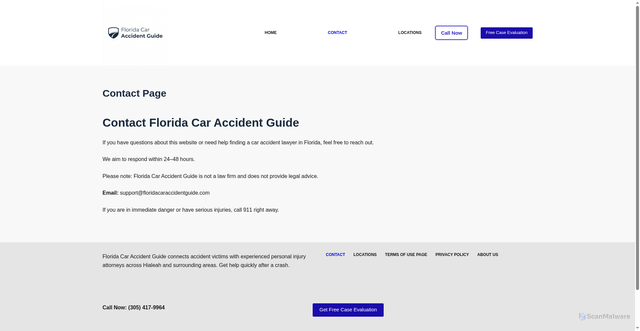 Security scan screenshot of https://floridacaraccidentguide.com/contact-page/
