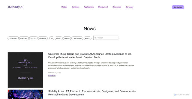 Security scan screenshot of https://stability.ai/news