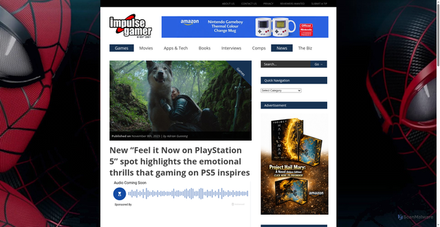 Security scan screenshot of https://www.impulsegamer.com/new-feel-it-now-on-playstation-5-spot-highlights-the-emotional-thrills-that-gaming-on-ps5-inspires/