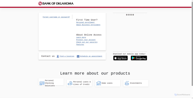 Security scan screenshot of https://onlinebanking.bankofoklahoma.com