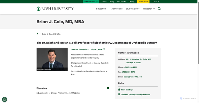 Security scan screenshot of https://www.rushu.rush.edu/faculty/brian-j-cole-md-mba