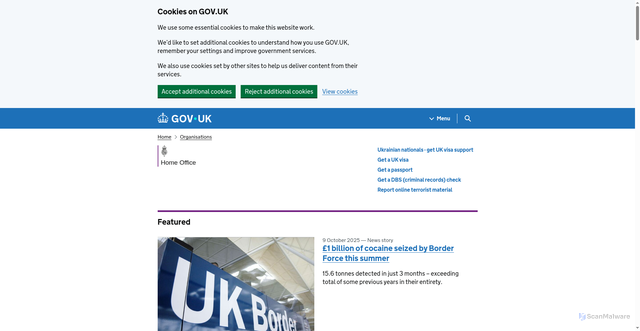 Security scan screenshot of https://www.gov.uk/government/organisations/home-office