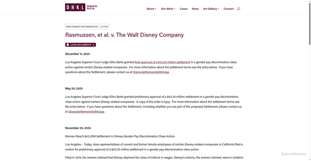 Security scan screenshot of https://dhkl.law/cases/rasmussen-et-al-v-the-walt-disney-company/