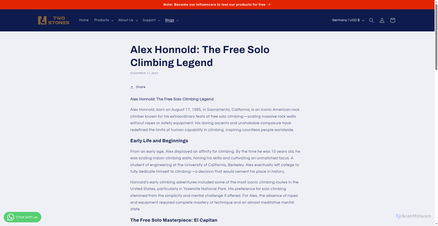 Security scan screenshot of https://www.twostonesclimbing.com/blogs/news/alex-honnold-the-free-solo-climbing-legend