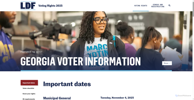 Security scan screenshot of https://voting.naacpldf.org/voting-rights/prepared-to-vote/georgia/