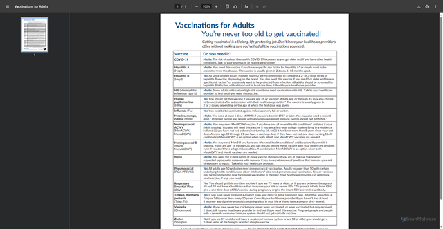 Security scan screenshot of https://www.immunize.org/clinical/a-z/vaccinations-adults-never-too-old/