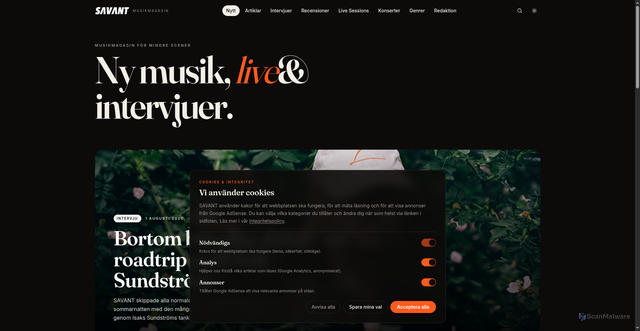 Security scan screenshot of https://savantmusikmagasin.se