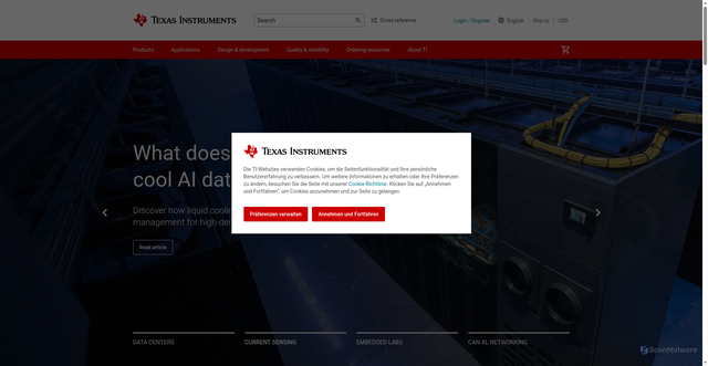 Security scan screenshot of https://ti.com