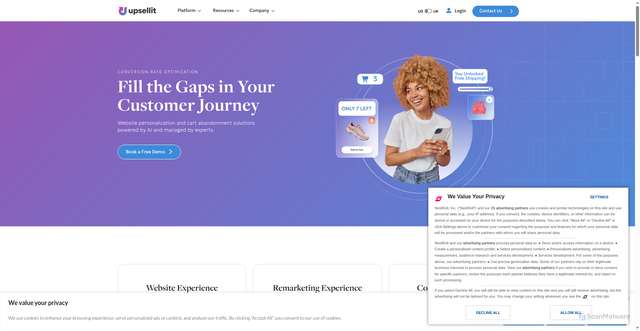 Security scan screenshot of https://app.upsellit.com