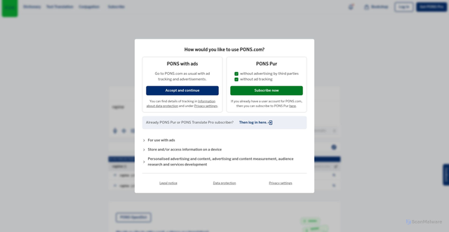 Security scan screenshot of https://en.pons.com/translate/english-german/rapine