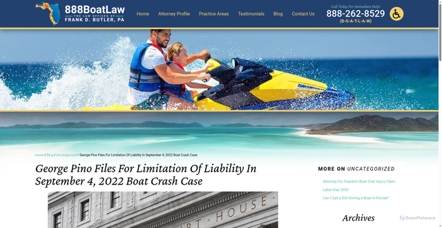 Security scan screenshot of https://www.888boatlaw.com/files-for-limitation-of-liability-boat-crash-case/