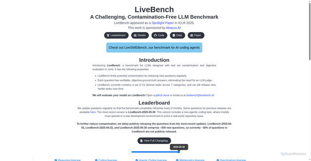 Security scan screenshot of https://livebench.ai/