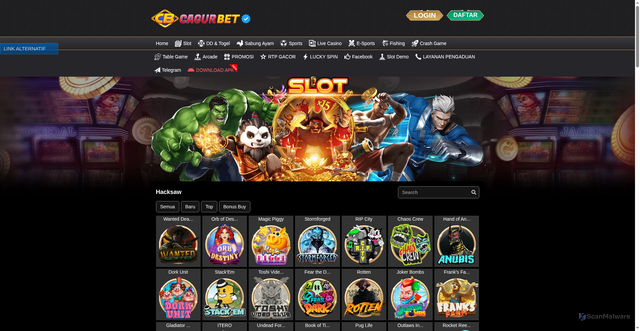 Security scan screenshot of https://cagurbetnatal.xyz/desktop/game/slot/hacksaw