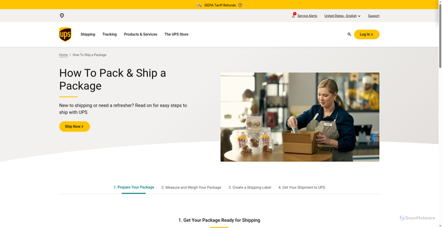Security scan screenshot of https://wwwapps.ups.com/us/en/shipping/how-to-ship-package