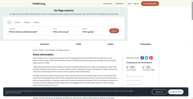Security scan screenshot of https://www.outdoorsy.com/guide/six-flags-america