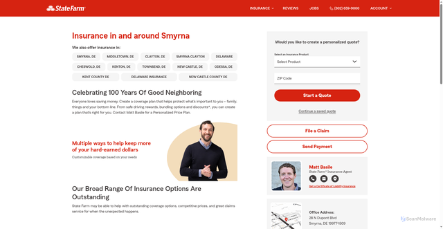Security scan screenshot of https://mattbasile.com/insurance