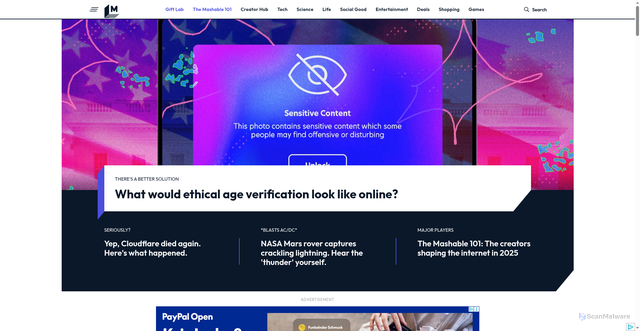 Security scan screenshot of https://mashable.com/
