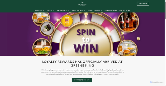 Security scan screenshot of https://www.greeneking.co.uk/loyalty?td_id=22f8501baf30b3bf9d0a3470fb6c334286c43d0f92e3eb2d8a902009f6742c23&utm_source=braze&utm_medium=email&utm_campaign=ht_2605_bau-email_core_6nlaunch-rtvspinthewheel-valentinesday-email_slb-others&utm_keyword=email&utm_content=image_spin-to-win&_branch_match_id=1534189483608173798&_branch_referrer=H4sIAAAAAAAAAy2Ou26DMBSG34aN4NpcK6EMHTq3S0fr2D4GC2wjX0LSoc%2FegLL%2Bl0%2FfnNIW36uqo3nJF9i2y2rcUqUG4f55%2F%2Fr%2BEdecLJdgNzCTG%2BfEaUsaLiCXaMGsXPqAvHUrZCfnMqRb3IxLM%2B4z4lreYEWXjMOo4PF6xFWU%2FrkIsTjYFpXJdjy7Iilu1Eip7hvyJkAzIpjQgyLA6o5o0UrGatq3smaK6IEiQ0FVDwOhhAy67WoqKTu5Cz52H9QLfCTR5yBxFAF%2B8Qykd%2BmpNxoLE%2FJDvEy%2B3I0r%2FgJqDMG4iYvg94hh%2FJiDt%2FgPyvWUSzEBAAA%3D