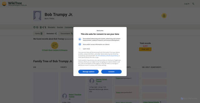 Security scan screenshot of https://www.wikitree.com/wiki/Trumpy-66