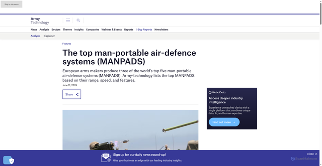 Security scan screenshot of https://www.army-technology.com/features/man-portable-air-defence-systems/