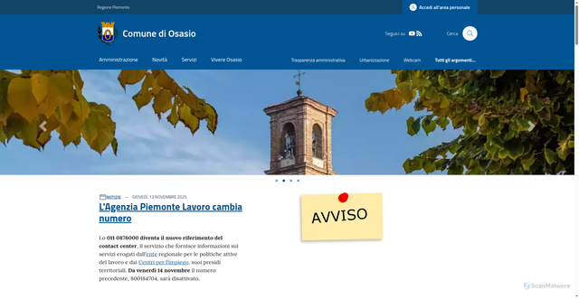 Security scan screenshot of https://www.comune.osasio.to.it/