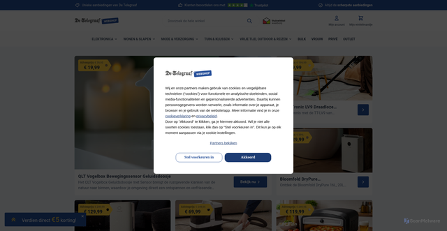 Security scan screenshot of https://webshop.telegraaf.nl