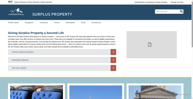 Security scan screenshot of http://www.state.wv.us/admin/purchase/surplus/