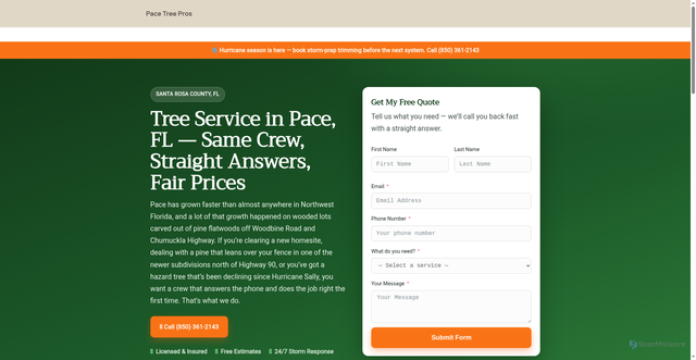 Security scan screenshot of https://pacetreepros.com/